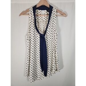Maeve By Anthropologie Madison Neck Tie Sleeveless Blouse Top White Blue Size‎ 2